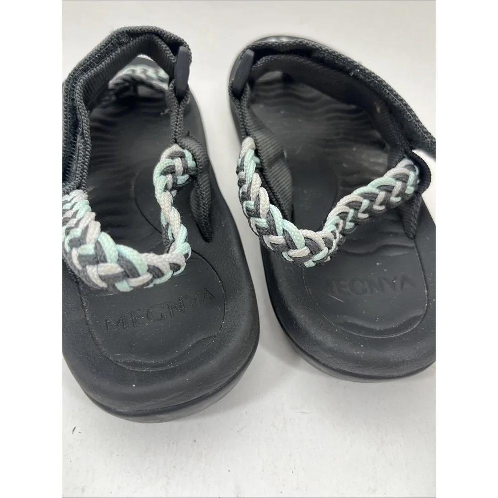 MEGNYA Women's Braided Strap Comfort Sandals Black Aqua Gray Size 7